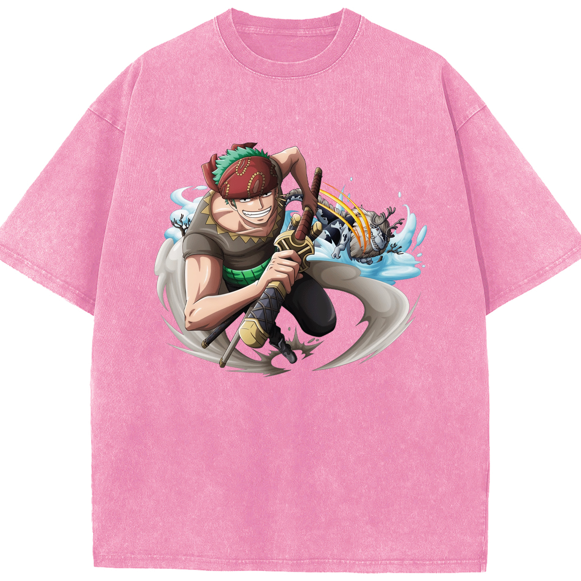 ワンピース ロロノア・ゾロ ONE PIECE Roronoa Zoro 綿100% ヴィンテージ風 半袖Tシャツ（フロントプリント）